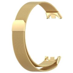 Xiaomi Smart Band 8 uyumlu Mıknatıslı Hasır Metal Örgü Kordon Özel Pim Tasarımı Milanese Kayış Gold