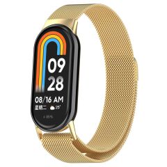 Xiaomi Smart Band 8 uyumlu Mıknatıslı Hasır Metal Örgü Kordon Özel Pim Tasarımı Milanese Kayış Gold