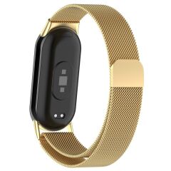 Xiaomi Smart Band 8 uyumlu Mıknatıslı Hasır Metal Örgü Kordon Özel Pim Tasarımı Milanese Kayış Gold