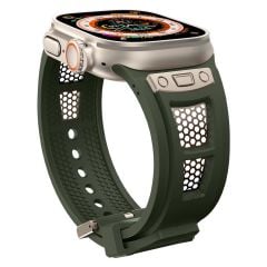 Apple Watch Ultra / Ultra 2 49 mm uyumlu Silikon Kordon Metal Detaylı Hava Alabilen Premium Kayış