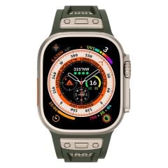 Apple Watch Ultra / Ultra 2 49 mm uyumlu Silikon Kordon Metal Detaylı Hava Alabilen Premium Kayış