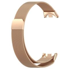 Xiaomi Smart Band 8 uyumlu Mıknatıslı Hasır Metal Örgü Kordon Özel Pim Tasarımı Milanese Kayış Rose Gold