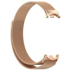 Xiaomi Smart Band 8 uyumlu Mıknatıslı Hasır Metal Örgü Kordon Özel Pim Tasarımı Milanese Kayış Rose Gold