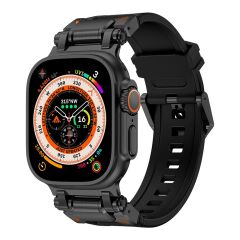 Apple Watch 6 5 4 3 2 1 SE 42 44 mm uyumlu Titanyum Aksamlı Silikon Kordon Luxury Premium Kayış Siyah
