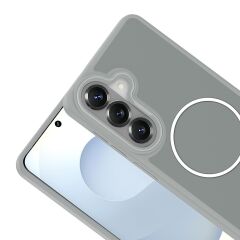 Galaxy S26 Plus uyumlu MagSafe Kılıf Metal Kamera Çerçeveli Silikon Kenarlı Darbe Emici Kapak Gri