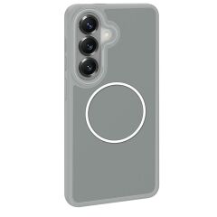 Galaxy S26 Plus uyumlu MagSafe Kılıf Metal Kamera Çerçeveli Silikon Kenarlı Darbe Emici Kapak Gri