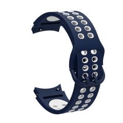 Samsung Galaxy Watch 4 40 / 44 mm Delikli Silikon Kordon Tam Uyumlu Pim Tasarımı Renkli Spor Kayış Lacivert - Beyaz