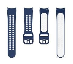 Samsung Galaxy Watch 4 40 / 44 mm Delikli Silikon Kordon Tam Uyumlu Pim Tasarımı Renkli Spor Kayış Lacivert - Beyaz