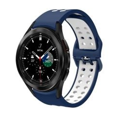 Samsung Galaxy Watch 4 40 / 44 mm Delikli Silikon Kordon Tam Uyumlu Pim Tasarımı Renkli Spor Kayış Lacivert - Beyaz