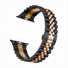 Apple Watch 10 46 mm uyumlu Metal Kordon Rolex Style Kayış Jubilee Bilezik Siyah-Rose Gold