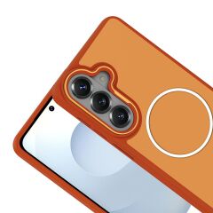 Galaxy S26 Plus uyumlu MagSafe Kılıf Metal Kamera Çerçeveli Silikon Kenarlı Darbe Emici Kapak Turuncu