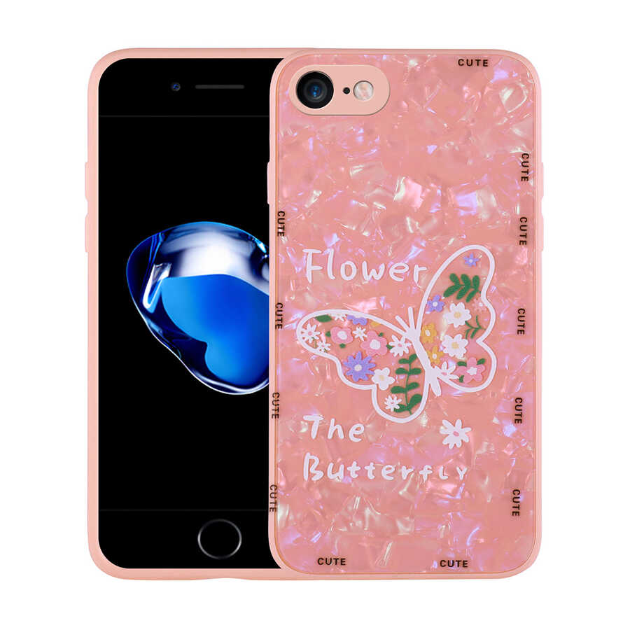 Apple iPhone 7 Kılıf Desenli Sert Silikon Zore Mumila Kapak Pink Flower