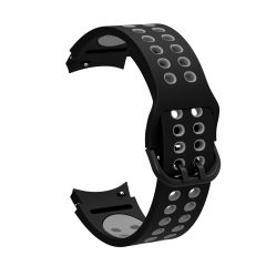 Samsung Galaxy Watch 4 40 / 44 mm Delikli Silikon Kordon Tam Uyumlu Pim Tasarımı Renkli Spor Kayış Siyah - Gri