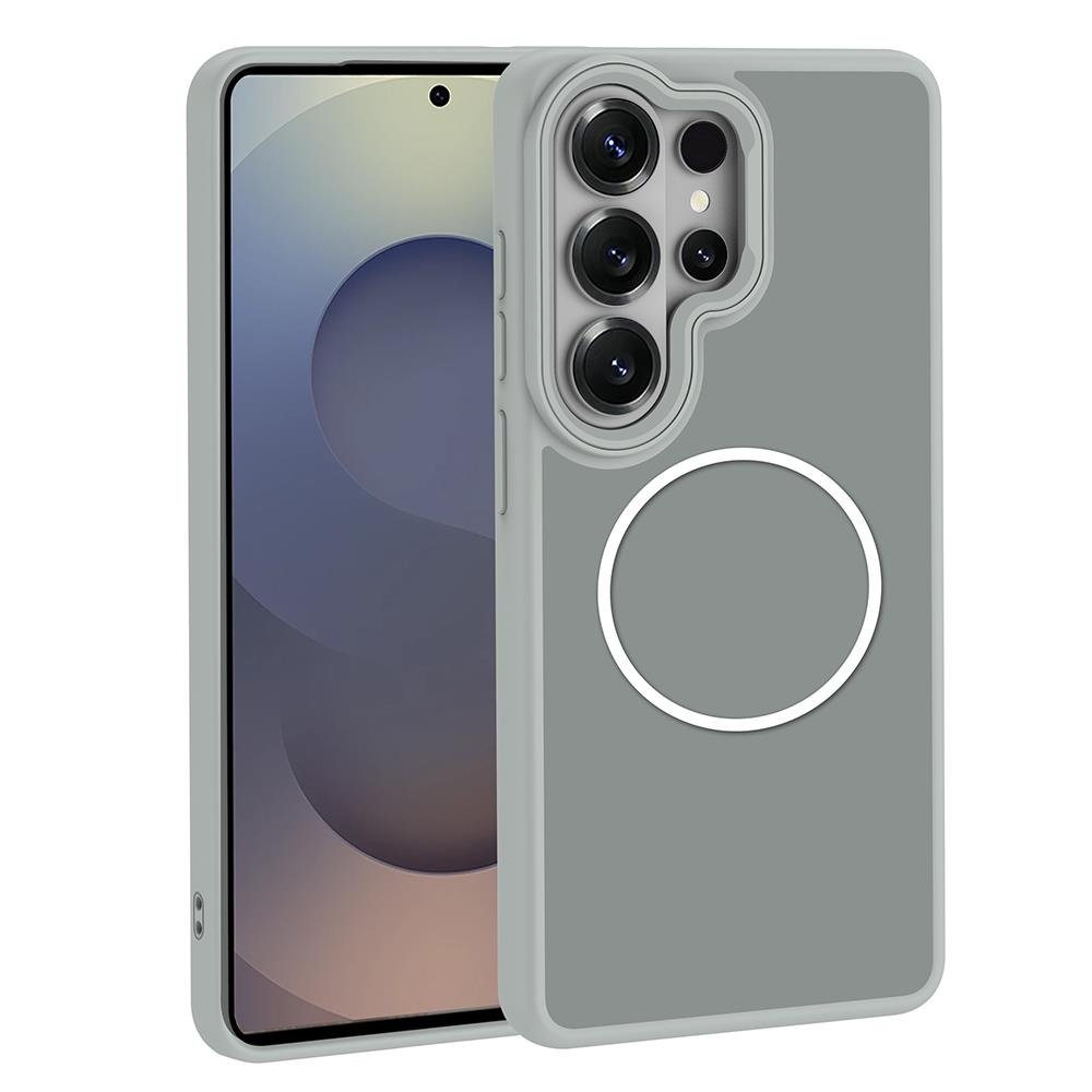 Galaxy S26 Ultra uyumlu MagSafe Kılıf Metal Kamera Çerçeveli Silikon Kenarlı Darbe Emici Kapak Gri