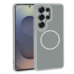 Galaxy S26 Ultra uyumlu MagSafe Kılıf Metal Kamera Çerçeveli Silikon Kenarlı Darbe Emici Kapak Gri