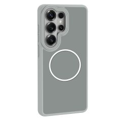 Galaxy S26 Ultra uyumlu MagSafe Kılıf Metal Kamera Çerçeveli Silikon Kenarlı Darbe Emici Kapak Gri