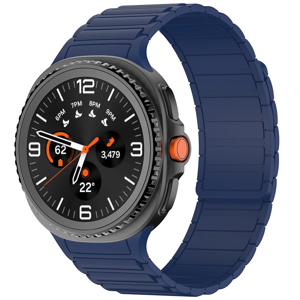 Samsung Galaxy Watch 8 Classic 46 mm Magnetik Silikon Kordon Baklalı Desenli Mıknatıslı Kayış Mid Night