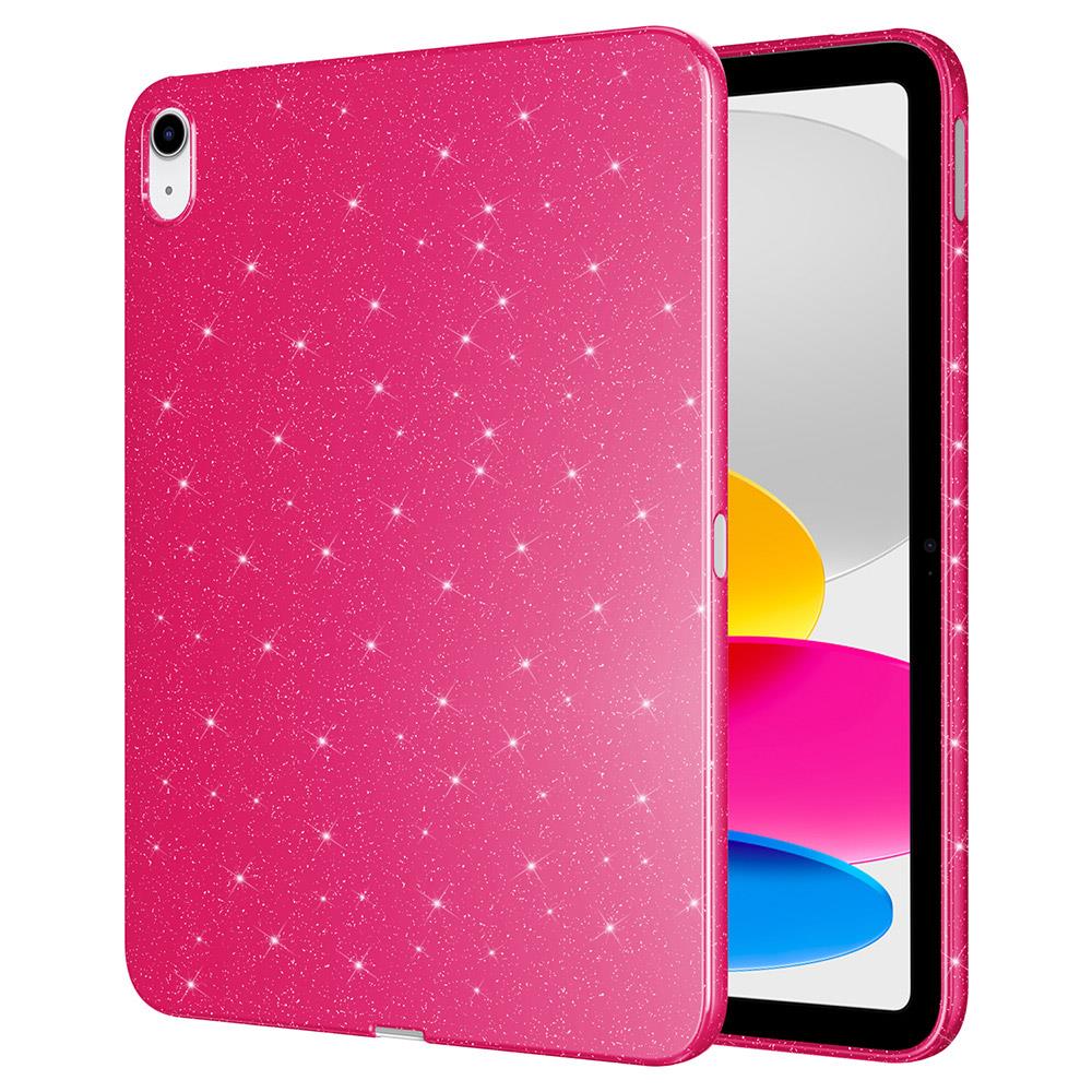 iPad 10. Nesil 2022 10.9'' uyumlu Simli Silikon Kılıf Işıltılı Parlak Kapak Esnek TPU Koyu Pembe