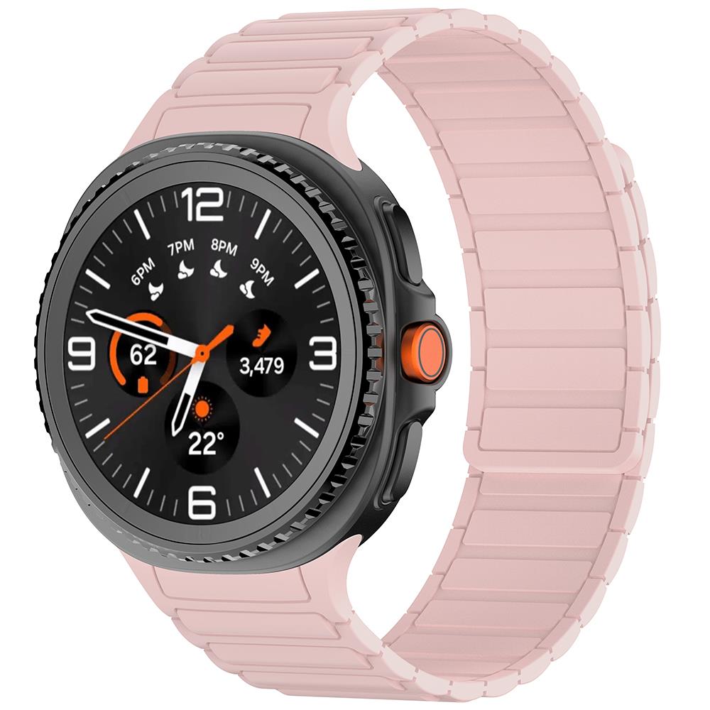 Samsung Galaxy Watch 8 Classic 46 mm Magnetik Silikon Kordon Baklalı Desenli Mıknatıslı Kayış Pembe
