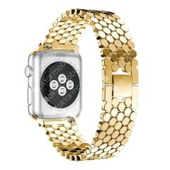Apple Watch 10 46 mm uyumlu Metal Kordon Hegzagonal Tasarım Premium Kayış Gold