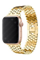 Apple Watch 10 46 mm uyumlu Metal Kordon Hegzagonal Tasarım Premium Kayış Gold