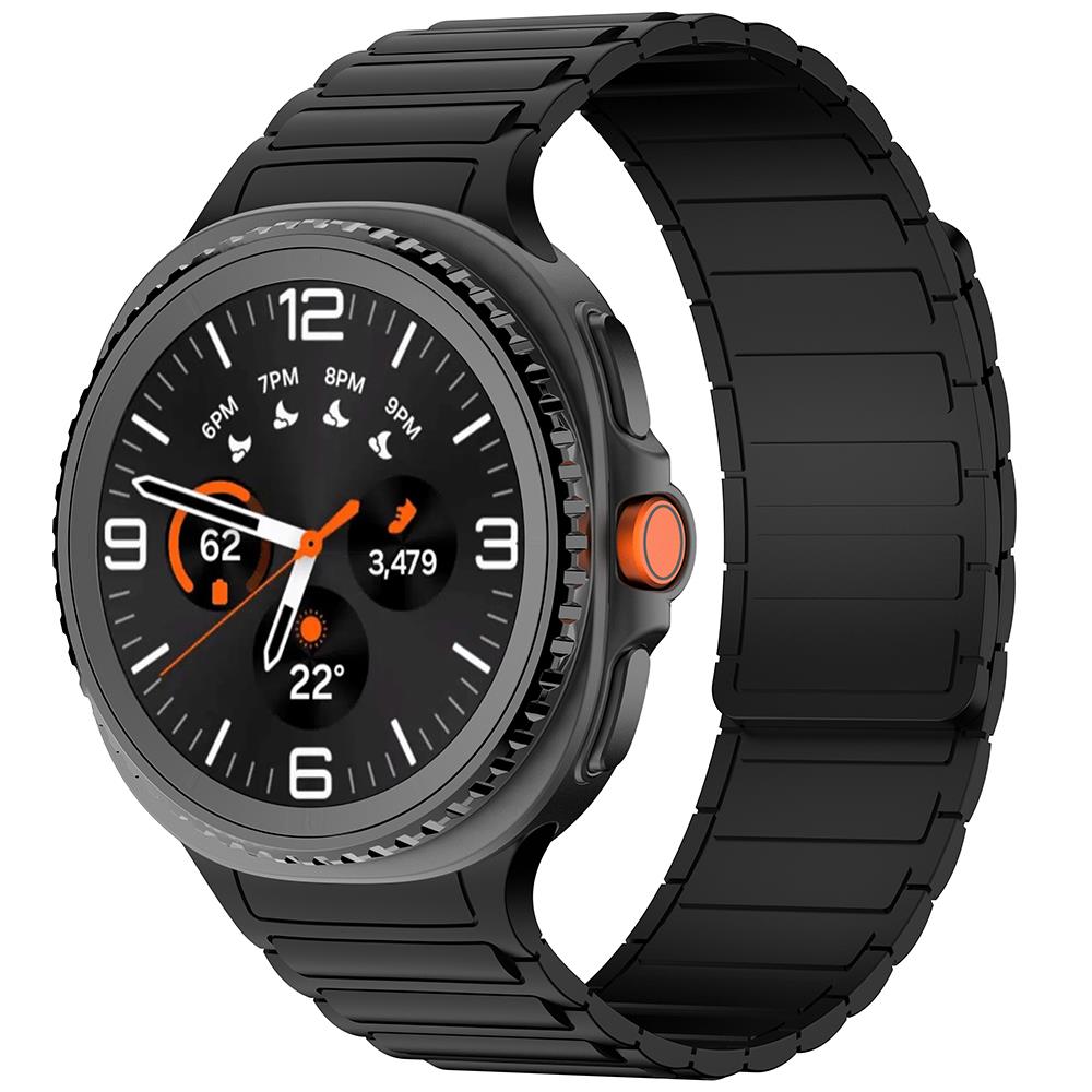 Samsung Galaxy Watch 8 Classic 46 mm Magnetik Silikon Kordon Baklalı Desenli Mıknatıslı Kayış Siyah