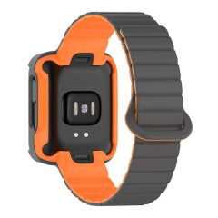 Mi Watch Lite / Redmi Watch 2 Lite uyumlu Magnetik Silikon Kordon & Kasa Koruma 2 in 1 Premium Kayış Gri - Turuncu