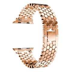 Apple Watch 10 42 mm uyumlu Metal Kordon Hegzagonal Tasarım Premium Kayış Rose Gold