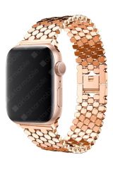 Apple Watch 10 42 mm uyumlu Metal Kordon Hegzagonal Tasarım Premium Kayış Rose Gold