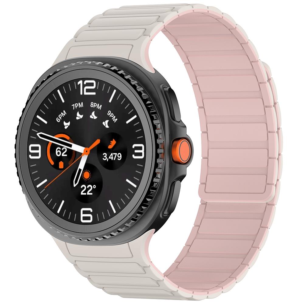 Samsung Galaxy Watch 8 Classic 46 mm Magnetik Silikon Kordon Baklalı Desenli Mıknatıslı Kayış Starlight - Pembe