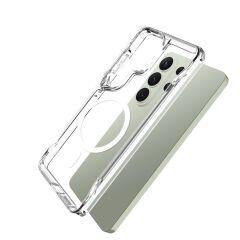 Galaxy S26 Ultra uyumlu Şeffaf MagSafe Kılıf Silikon Kapak Yükseltilmiş Kenarlar Darbe Emici Koruma