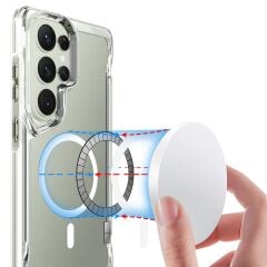 Galaxy S26 Ultra uyumlu Şeffaf MagSafe Kılıf Silikon Kapak Yükseltilmiş Kenarlar Darbe Emici Koruma