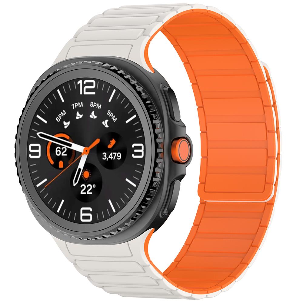 Samsung Galaxy Watch 8 Classic 46 mm Magnetik Silikon Kordon Baklalı Desenli Mıknatıslı Kayış Starlight - Turuncu