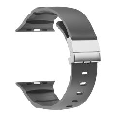 Apple Watch 6 5 4 3 2 1 SE 42 44 mm Uyumlu Silikon Kordon Ayarlanabilir Klipsli Metal Tokalı Kayış Gri
