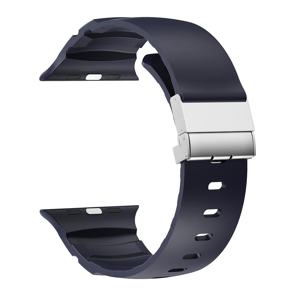 Apple Watch 6 5 4 3 2 1 SE 42 44 mm Uyumlu Silikon Kordon Ayarlanabilir Klipsli Metal Tokalı Kayış Mid Night