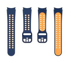 Samsung Galaxy Watch 4 Classic 42 / 46 mm Delikli Silikon Kordon Tam Uyumlu Pim Tasarımı Spor Kayış Lacivert - Turuncu