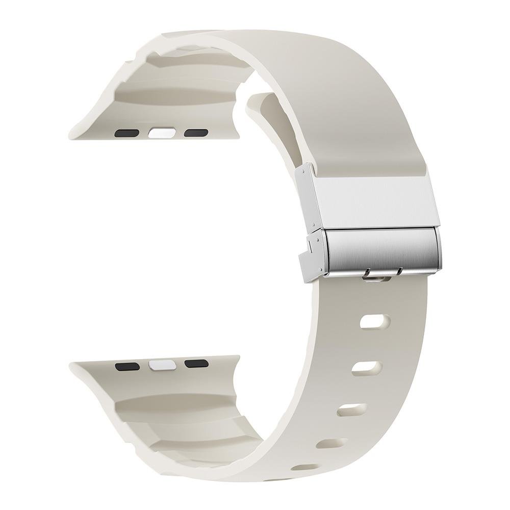 Apple Watch 6 5 4 3 2 1 SE 42 44 mm Uyumlu Silikon Kordon Ayarlanabilir Klipsli Metal Tokalı Kayış Starlight