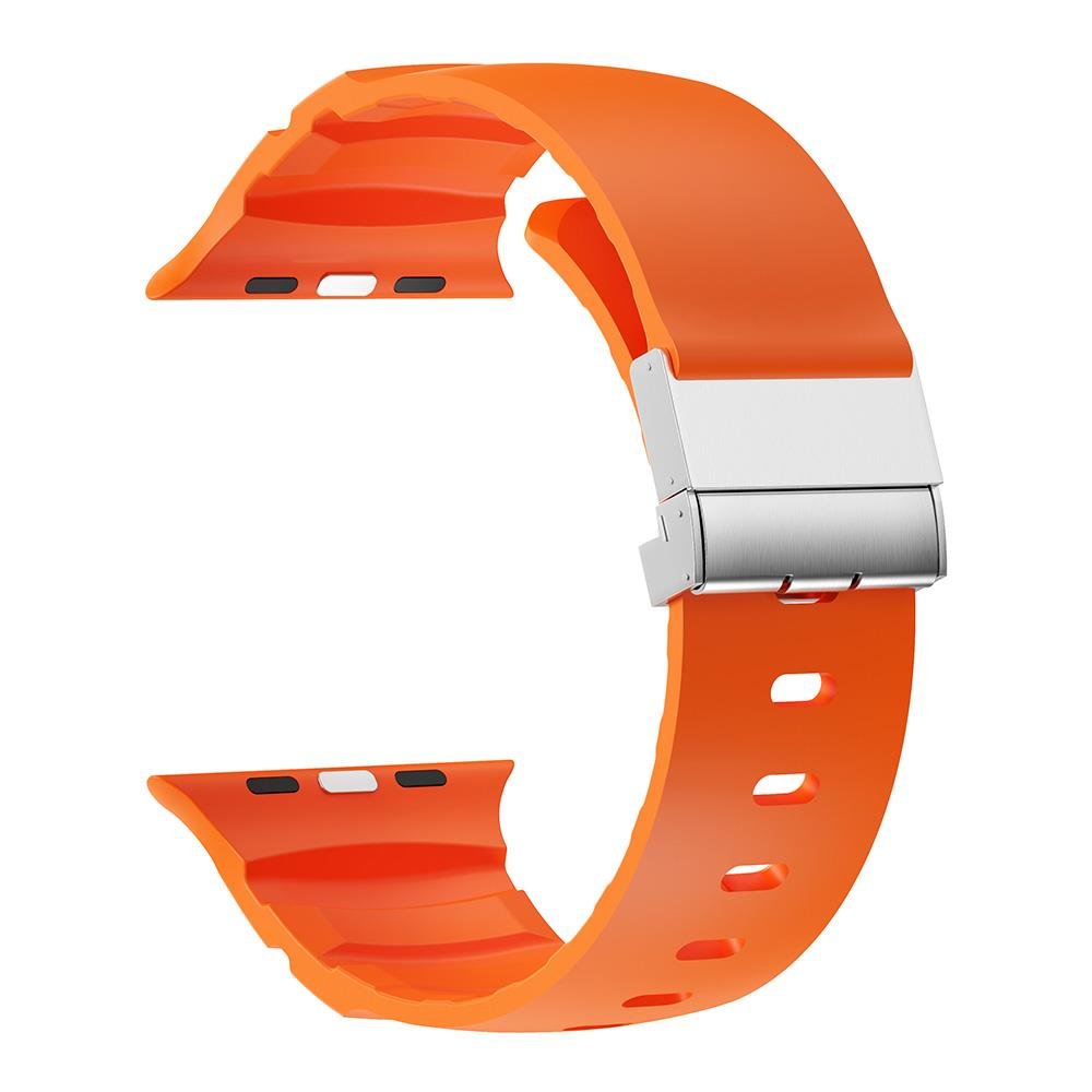 Apple Watch 6 5 4 3 2 1 SE 42 44 mm Uyumlu Silikon Kordon Ayarlanabilir Klipsli Metal Tokalı Kayış Turuncu