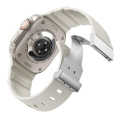 Apple Watch 7 8 9 45 mm Uyumlu Silikon Kordon Ayarlanabilir Klipsli Metal Tokalı Kayış