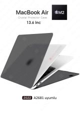 MacBook Air M2 13.6'' 2022 A2681 uyumlu Kılıf Karbon Fiber Desenli Koruyucu Kapak Transpan Tasarım