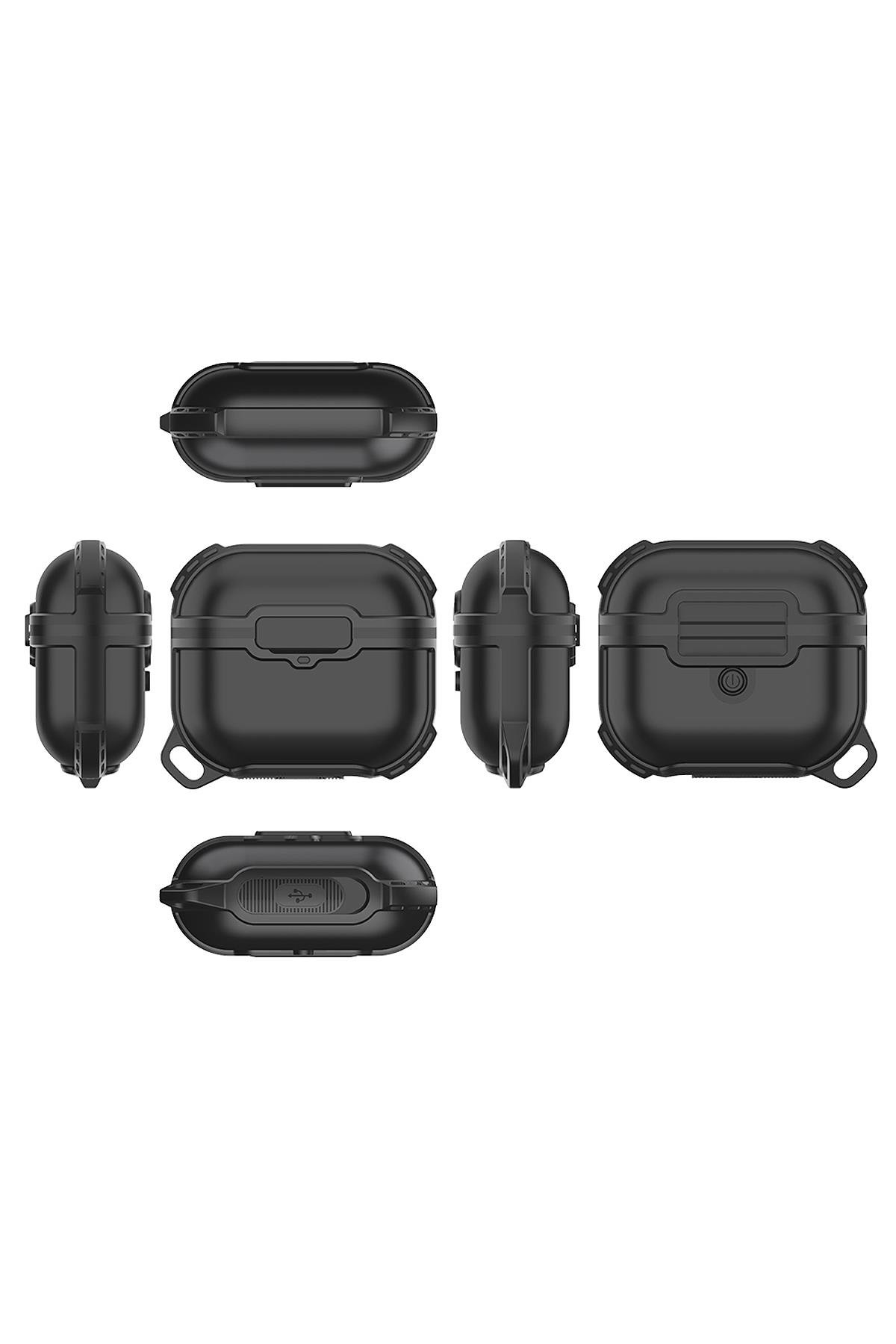 Airpods 3. Nesil Uyumlu Su Geçirmez Kılıf IP68 WaterProof Darbe Emici Tam Koruma Siyah
