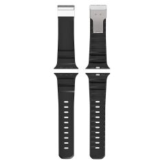 Apple Watch 7 8 9 45 mm Uyumlu Silikon Kordon Ayarlanabilir Klipsli Metal Tokalı Kayış Siyah