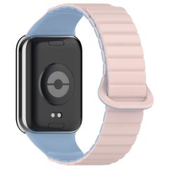 Redmi Watch 4 / Mi Band Pro 8 uyumlu Magnetik Silikon Kordon & Kasa Koruma 2 in 1 Premium Kayış Pembe - Mavi