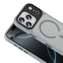 iPhone 17 Pro Max uyumlu MagSafe Kılıf Mat Arka Yüzey Kamera Çıkıntılı Darbe Emici Kapak Gri