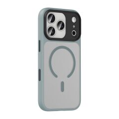 iPhone 17 Pro Max uyumlu MagSafe Kılıf Mat Arka Yüzey Kamera Çıkıntılı Darbe Emici Kapak Gri