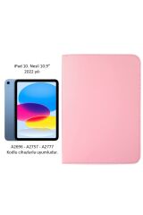 Apple iPad 10. Nesil 2022 10.9'' Kılıf Dönebilen Standlı Smart Uyku Modlu PU Deri Kapaklı Tablt Klıfı Açık Pembe
