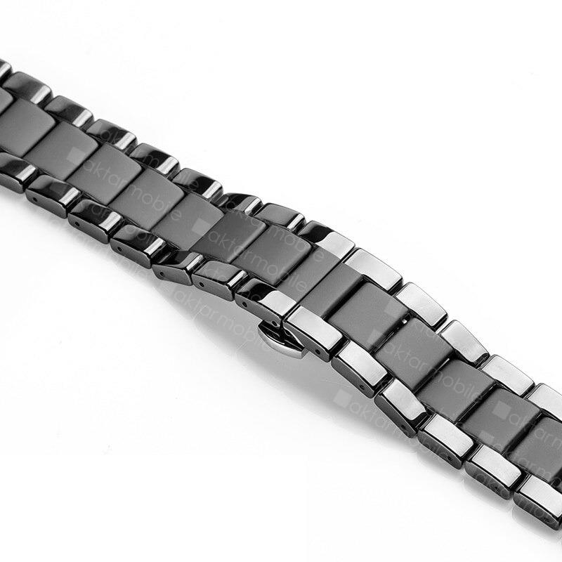 Apple Watch 10 42 mm uyumlu Seramik Metal Kordon Premium Seramik Kayış Parlak Siyah