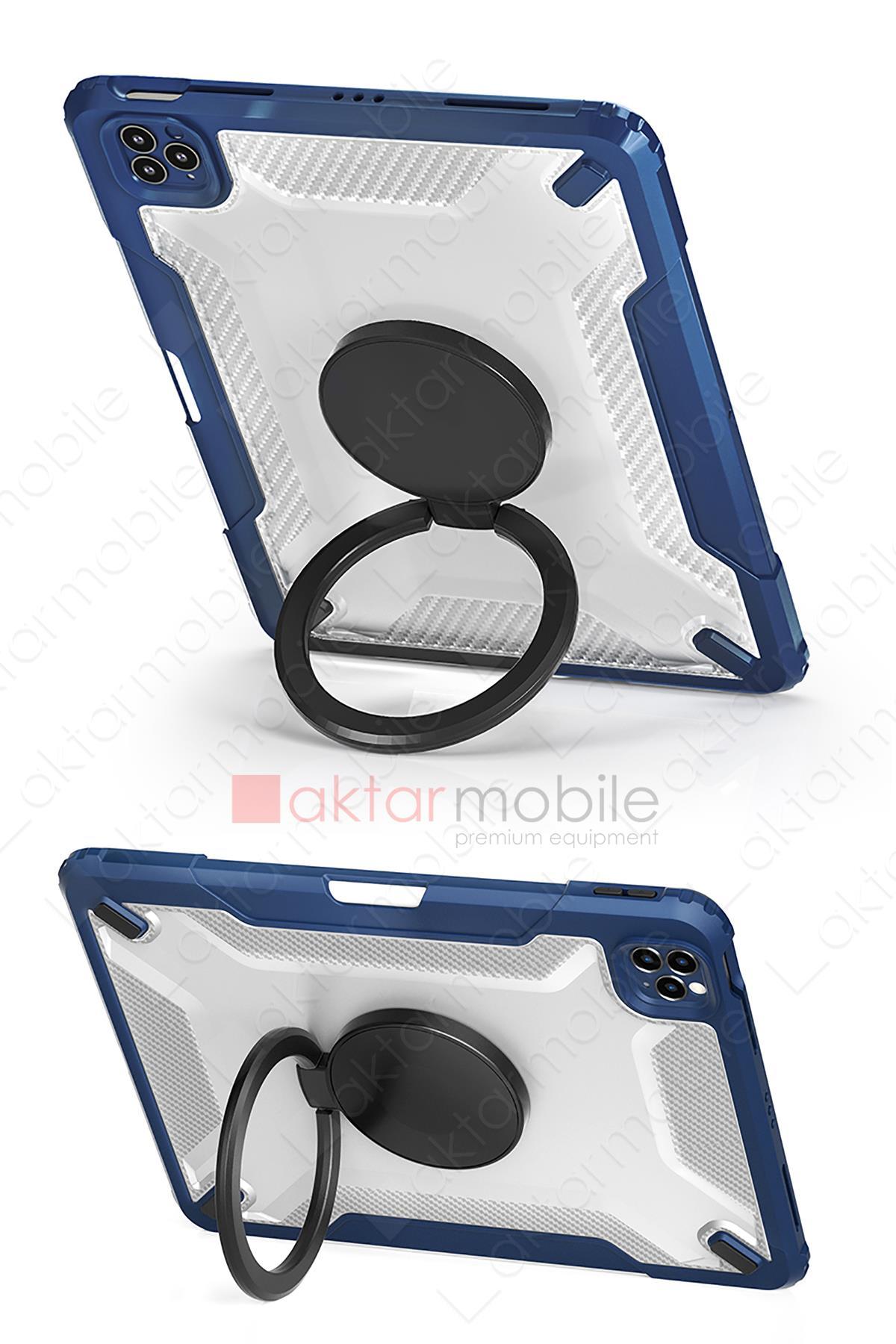 iPad Pro 11 2. Nesil 2020 Uyumlu 360° Dönen Standlı Kılıf Kalem Bölmeli Premium Arka Kapak Mavi