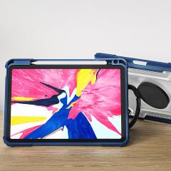 iPad Pro 11 2. Nesil 2020 Uyumlu 360° Dönen Standlı Kılıf Kalem Bölmeli Premium Arka Kapak Mavi