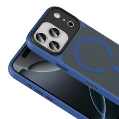iPhone 17 Pro Max uyumlu MagSafe Kılıf Mat Arka Yüzey Kamera Çıkıntılı Darbe Emici Kapak Lacivert